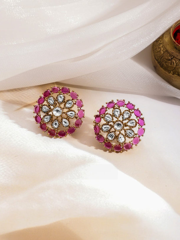 Rubans 22K Gold-Plated Brass Ruby Pink & Pastel Green Beaded Kundan Choker Necklace Set Jewellery Set