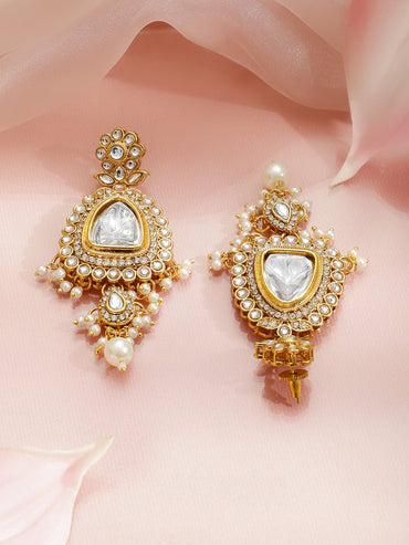 Rubans 22K Gold-Plated Brass White Kundan & Cubic Zirconia Pearl Strand Bridal Necklace Set Jewellery Set