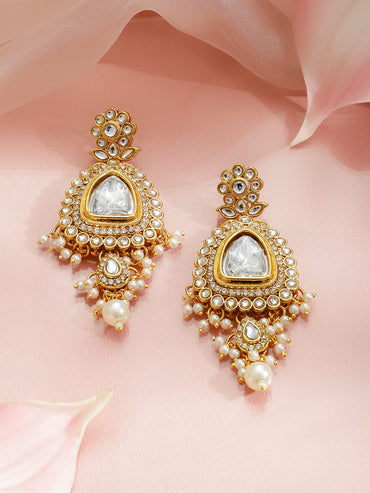 Rubans 22K Gold-Plated Brass White Kundan & Cubic Zirconia Pearl Strand Bridal Necklace Set Jewellery Set