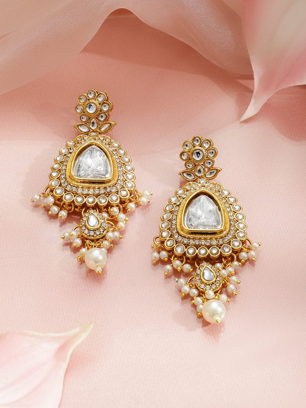 Rubans 22K Gold-Plated Brass White Kundan & Cubic Zirconia Pearl Strand Bridal Necklace Set Jewellery Set