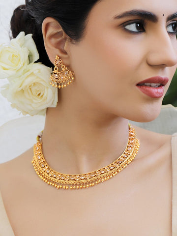 Rubans 22K Gold-Plated Brass White Stone-Studded Beaded Circular Ethnic Jewellery Set Jewellery Set