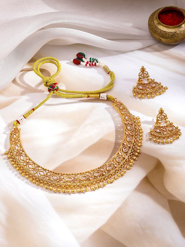 Rubans 22K Gold-Plated Brass White Stone-Studded Beaded Circular Ethnic Jewellery Set Jewellery Set