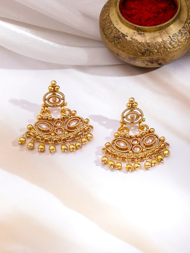 Rubans 22K Gold-Plated Brass White Stone-Studded Beaded Circular Ethnic Jewellery Set Jewellery Set