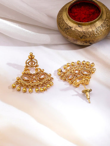 Rubans 22K Gold-Plated Brass White Stone-Studded Beaded Circular Ethnic Jewellery Set Jewellery Set