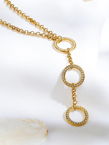 Rubans 22K Gold-Plated Circular Pendant Brass Necklace with Cubic Zirconia Accents Necklace and Chains