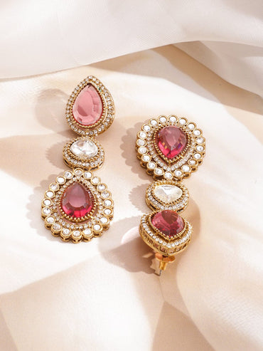 Rubans 22K Gold-Plated Crystal Rose Pink & Cubic Zirconia Studded Statement Necklace Set (Copy) Jewellery Set