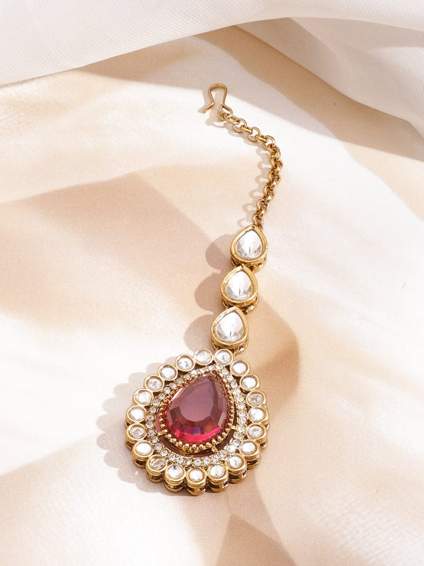 Rubans 22K Gold-Plated Crystal Rose Pink & Cubic Zirconia Studded Statement Necklace Set (Copy) Jewellery Set