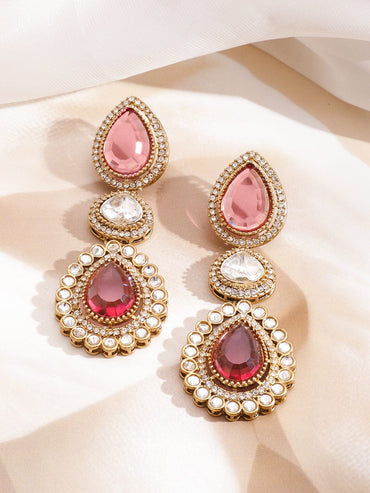 Rubans 22K Gold-Plated Crystal Rose Pink & Cubic Zirconia Studded Statement Necklace Set (Copy) Jewellery Set