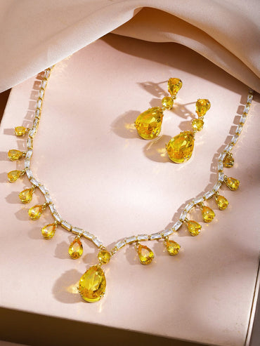 Rubans 22K Gold-Plated Crystal Yellow AD and Cubic Zirconia Studded Statement Necklace Set Necklace Sets