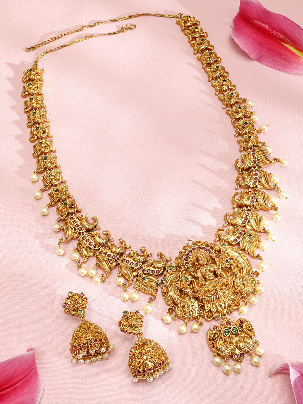 Rubans 22K Gold-Plated Cubic Zicronia Divin Lakshmi Temple Necklace Set Necklace Set