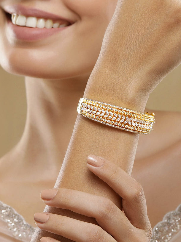 Rubans 22K Gold-Plated Cubic Zirconia-Studded Bangle-Style Bracelet Bracelet
