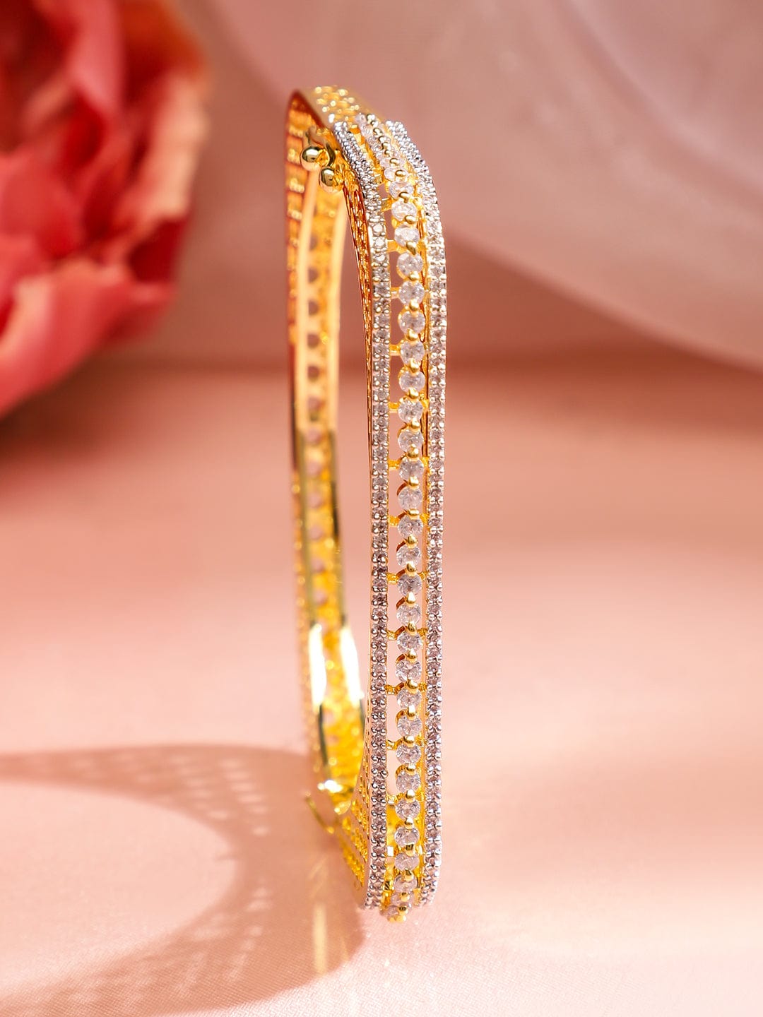 Rubans 22K Gold Plated Cubic Zirconia Studded Elegant  Bangle-Style Bracelet Bangles & Bracelets