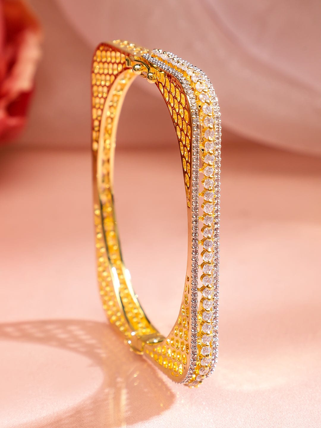 Rubans 22K Gold Plated Cubic Zirconia Studded Elegant  Bangle-Style Bracelet Bangles & Bracelets