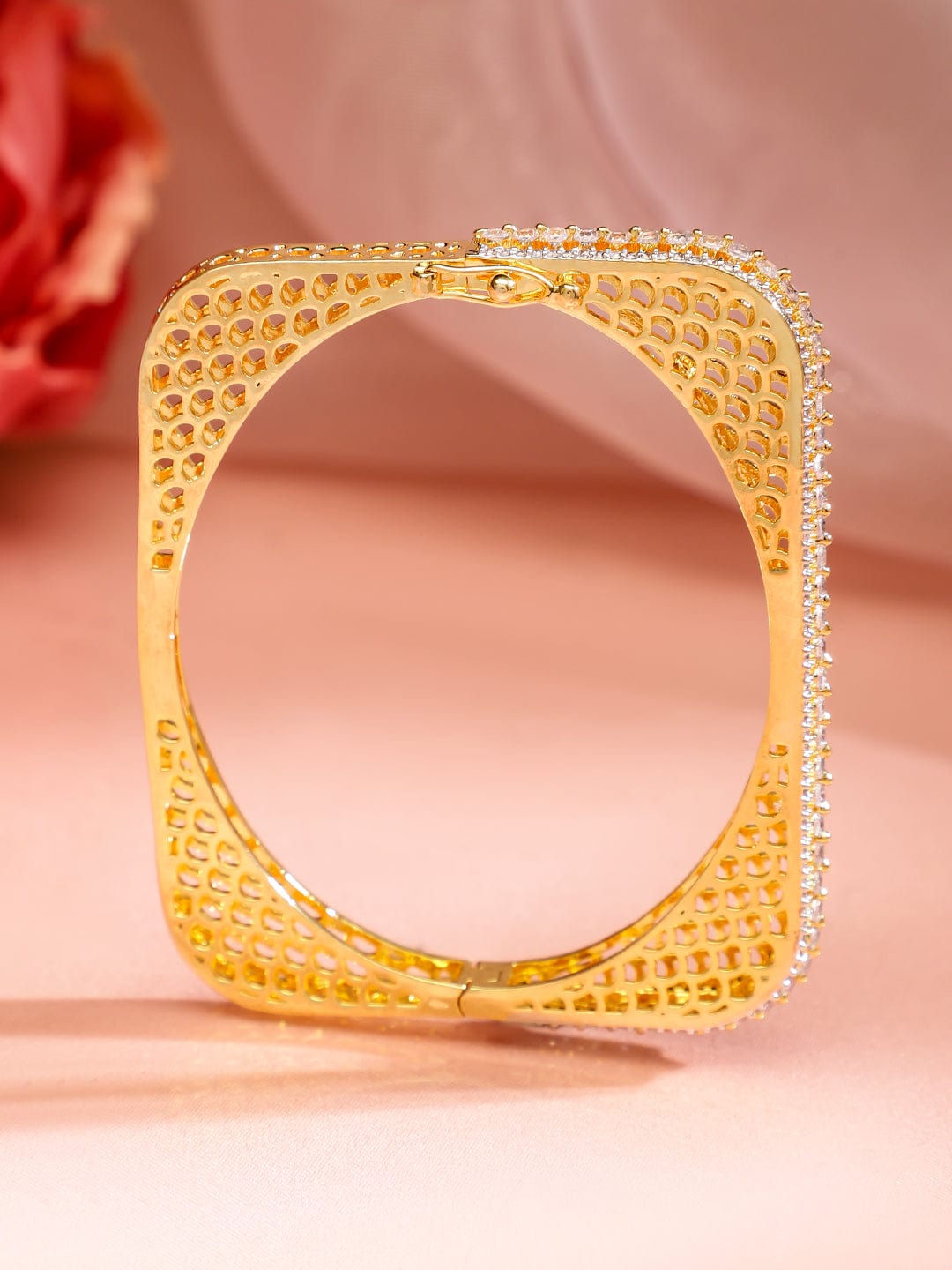 Rubans 22K Gold Plated Cubic Zirconia Studded Elegant  Bangle-Style Bracelet Bangles & Bracelets