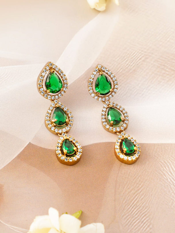Rubans 22K Gold-Plated Cubic Zirconia Studded Emerald Jewellery Set Jewellery Set