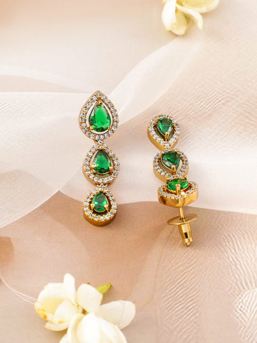 Rubans 22K Gold-Plated Cubic Zirconia Studded Emerald Jewellery Set Jewellery Set