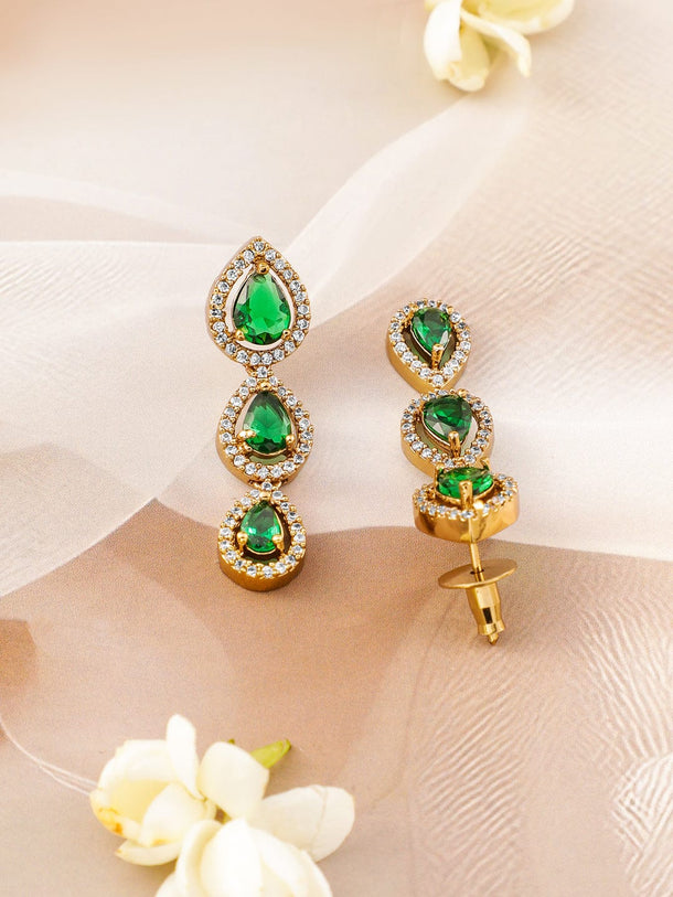 Rubans 22K Gold-Plated Cubic Zirconia Studded Emerald Jewellery Set Jewellery Set