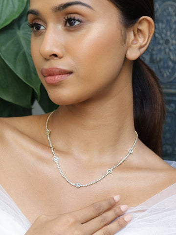 Rubans 22K Gold-Plated Cubic Zirconia Studded Floral Charm Tennis Necklace Necklace & Chain