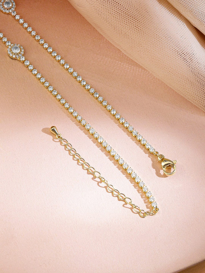 Rubans 22K Gold-Plated Cubic Zirconia Studded Floral Charm Tennis Necklace Necklace & Chains