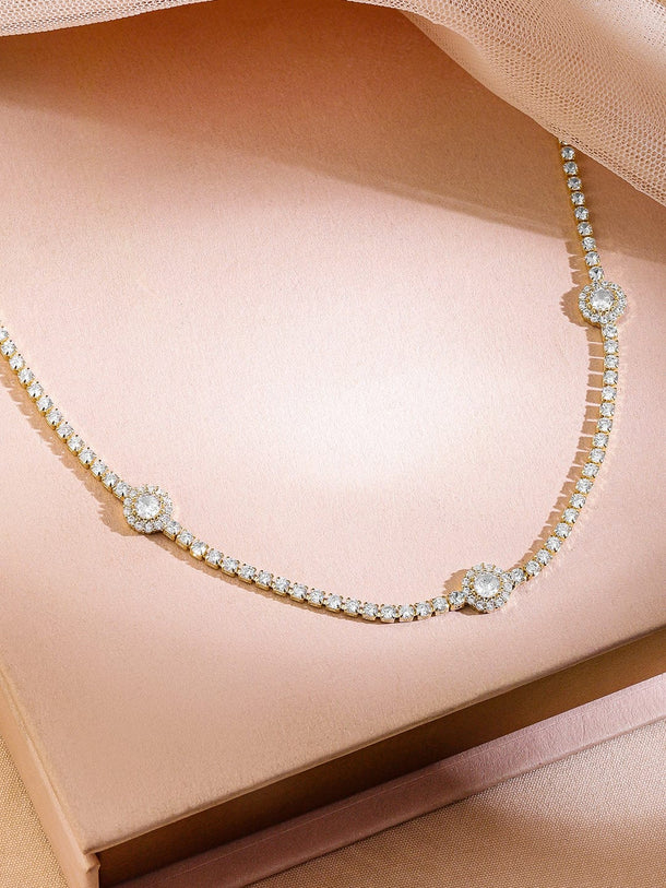 Rubans 22K Gold-Plated Cubic Zirconia Studded Floral Charm Tennis Necklace Necklace & Chains