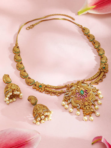Rubans 22K Gold-Plated Cubic Zirconia Studded Jewellery Set Jewellery Set