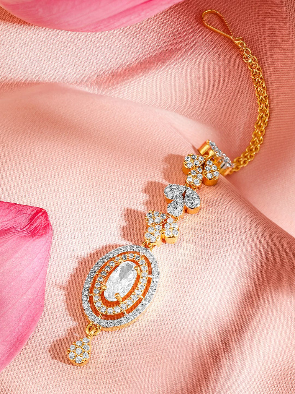 Rubans 22K Gold Plated Cubic Zirconia Studded Maang Tikka Head Jewellery