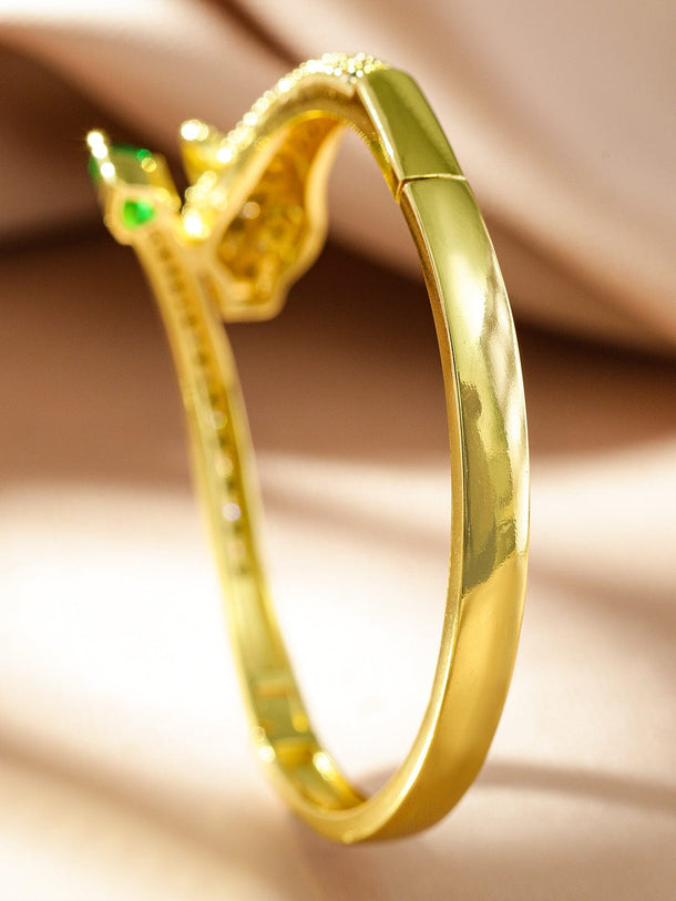 Rubans 22K Gold-Plated Demi-Fine Panther Design Bracelet with Green, Black & White Cubic Zirconia Wristwear