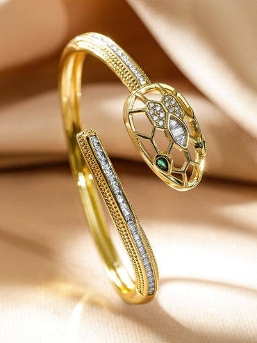 Rubans 22K Gold-Plated Demi-Fine Snake Cuff Bracelet with White & Green Cubic Zirconia Wristwear