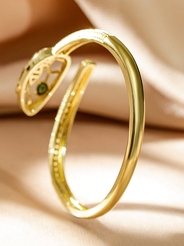 Rubans 22K Gold-Plated Demi-Fine Snake Cuff Bracelet with White & Green Cubic Zirconia Wristwear