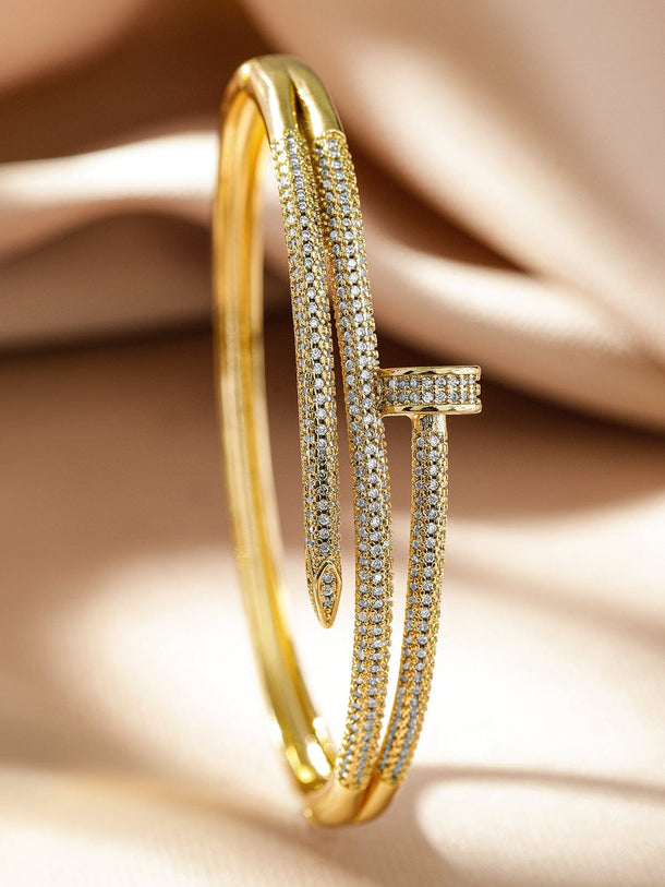 Rubans 22K Gold-Plated Demi-Fine Sparkling White Cubic Zirconia Openable Bracelet Bangles & Bracelets