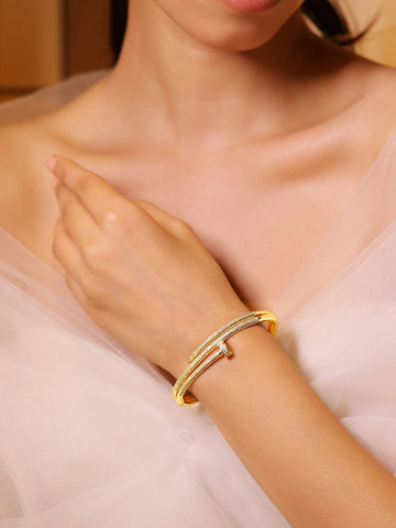 Rubans 22K Gold-Plated Demi-Fine Sparkling White Cubic Zirconia Openable Bracelet Wristwear