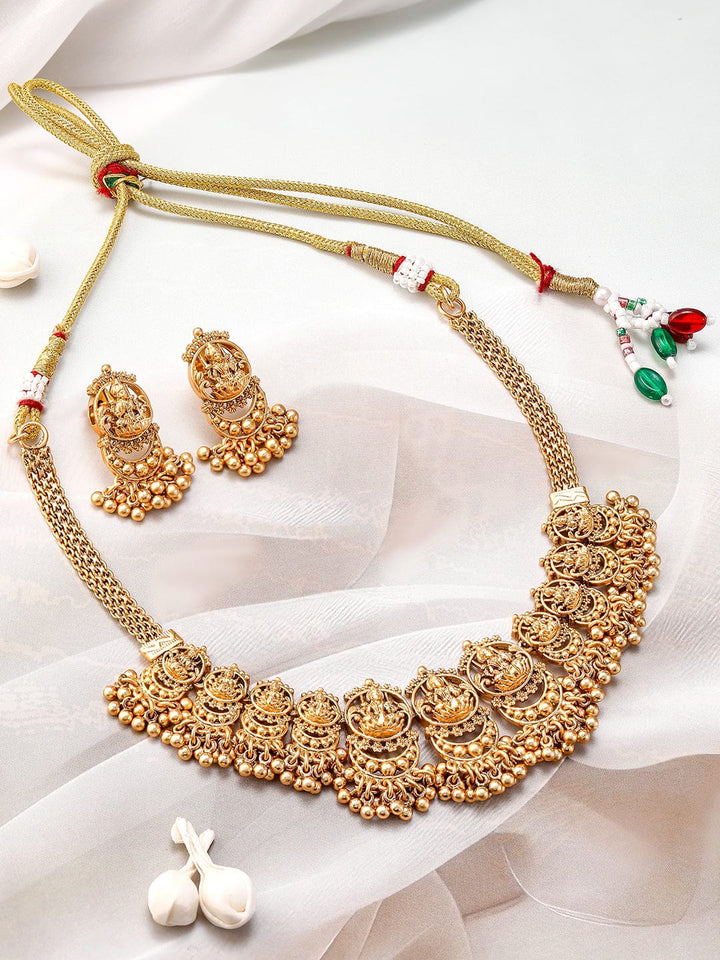 Rubans 22K Gold-Plated Divine Lakshmi Motif Temple Jewellery Set Necklace Set