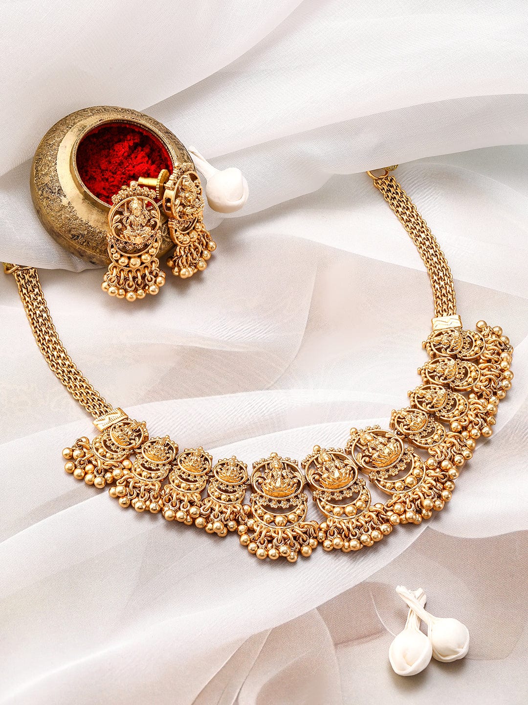 Rubans 22K Gold-Plated Divine Lakshmi Motif Temple Jewellery Set Necklace Set