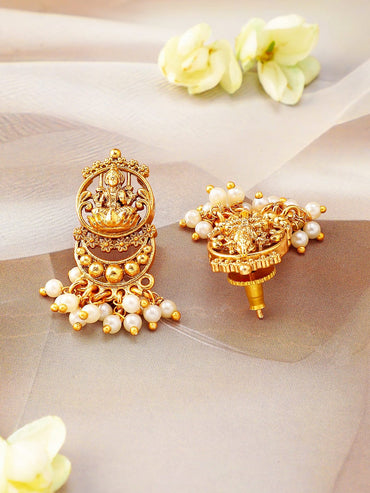 Rubans 22K Gold-Plated Divine Lakshmi Motif Temple Jewellery Set with Pearl Details Jewellery Set
