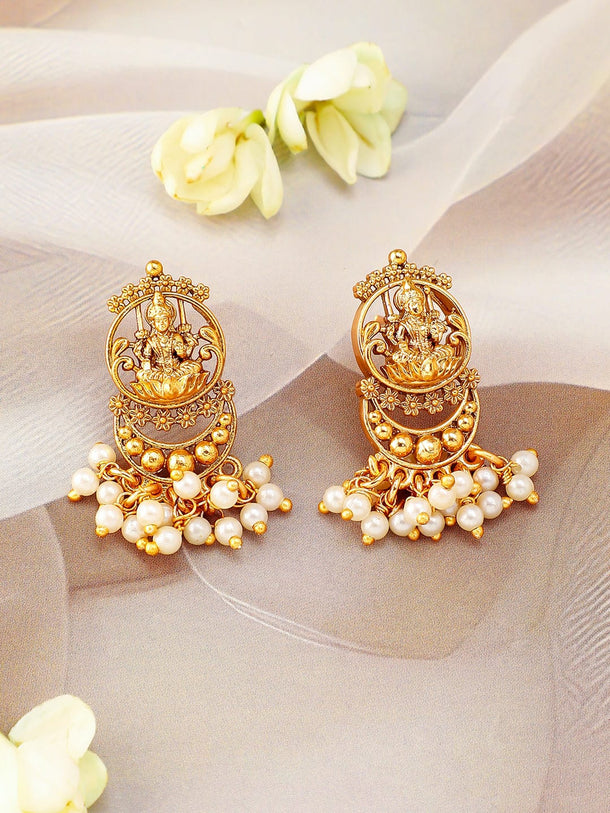 Rubans 22K Gold-Plated Divine Lakshmi Motif Temple Jewellery Set with Pearl Details Jewellery Set