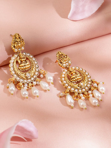 Rubans 22K Gold-Plated Divine Lakshmi Temple Choker Necklace Set with White Pearl Drops Jewellery Set