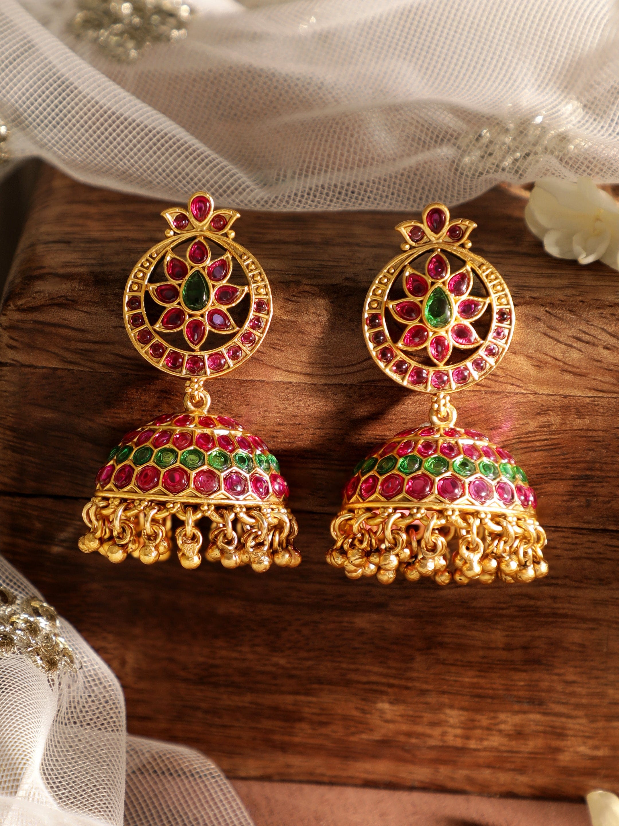 Sila AD Dome Shaped Jhumka Earrings | Indian Jewelry