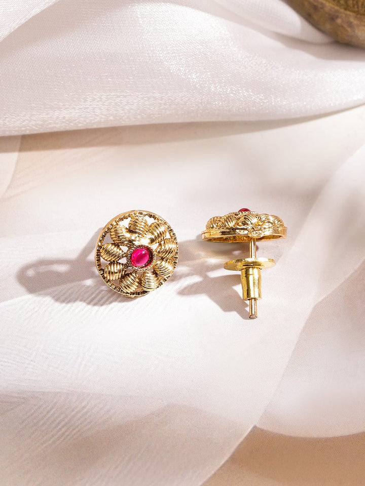 Rubans 22K Gold-Plated Double Row Ruby & Emerald Floral Motif Choker Necklace Set Jewellery Set