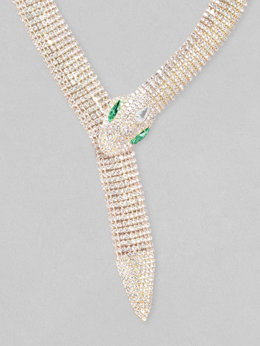 Rubans 22K Gold-Plated Emerald & Cubic Zirconia Studded Serpent Statement Necklace Necklace & Chain