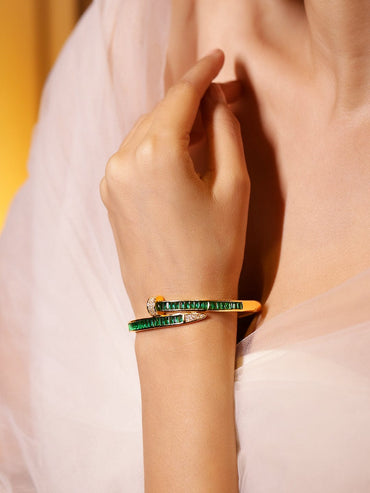 Rubans 22K Gold-Plated Emerald-Green Cubic Zirconia Openable Bracelet Bangles & Bracelet