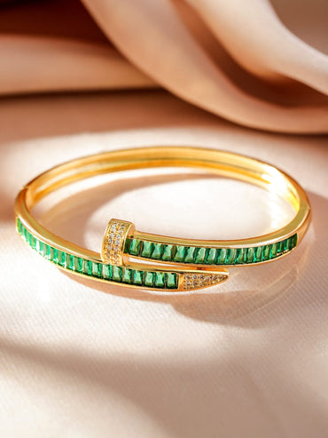 Rubans 22K Gold-Plated Emerald-Green Cubic Zirconia Openable Bracelet Wristwear