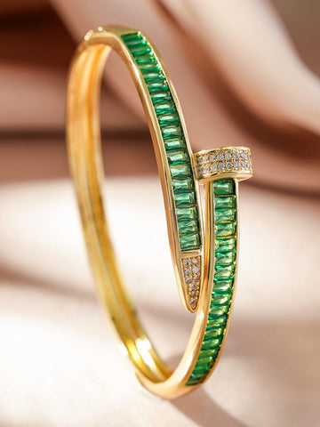 Rubans 22K Gold-Plated Emerald-Green Cubic Zirconia Openable Bracelet Wristwear