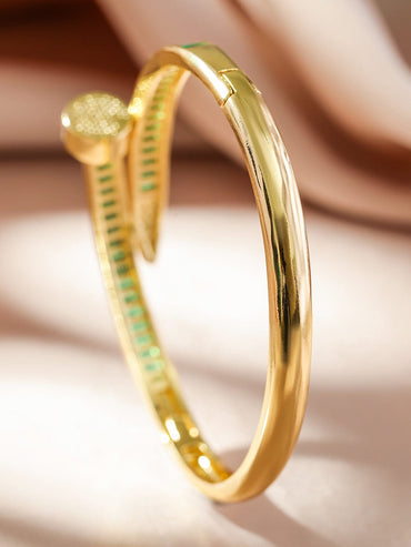 Rubans 22K Gold-Plated Emerald-Green Cubic Zirconia Openable Bracelet Wristwear