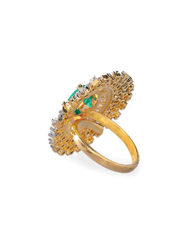 Rubans 22K Gold-Plated Emerald Green & Cubic Zirconia Studded Adjustable Finger Ring Rings