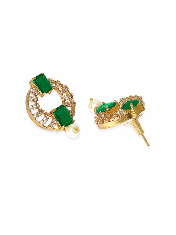 Rubans 22K Gold-Plated Emerald Green & Cubic Zirconia Studded Premium Jewellery Set with Earrings Jewellery Sets