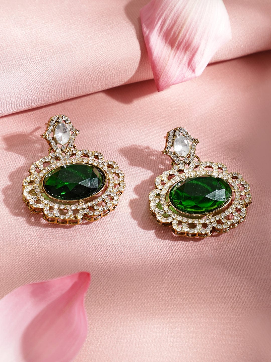 Rubans 22K Gold-Plated Emerald Green, Cubic Zirconia & White Kundan Statement Choker Set Jewellery Set