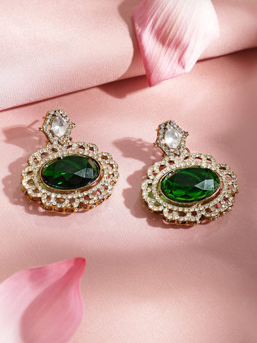 Rubans 22K Gold-Plated Emerald Green, Cubic Zirconia & White Kundan Statement Choker Set Jewellery Set