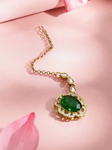 Rubans 22K Gold-Plated Emerald Green, Cubic Zirconia & White Kundan Statement Choker Set Jewellery Set