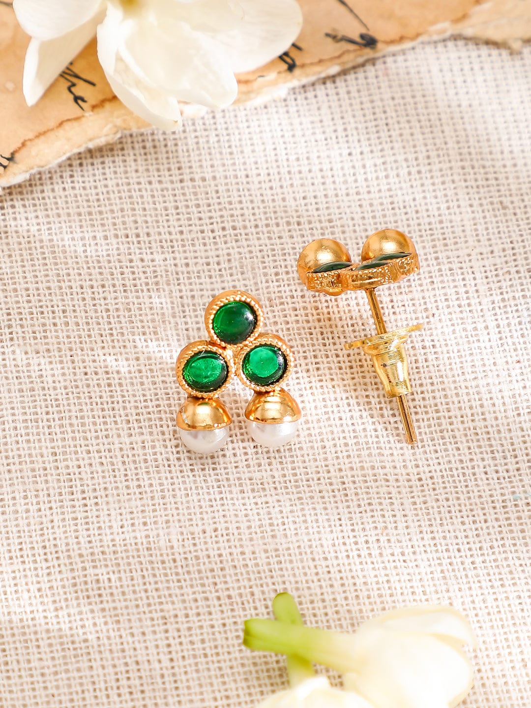 Rubans 22K Gold-Plated Emerald Green & Pearl Beaded Traditional Jewellery Set Jewellery Set