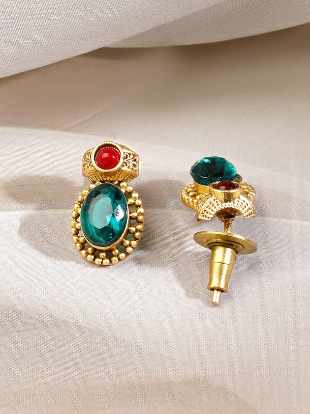 Rubans 22K Gold-Plated Emerald Green & Ruby Red Stone-Studded Adjustable Necklace Set Jewellery Set